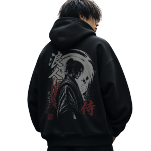 Anime oversized hoodie for men with Japanese samurai artwork